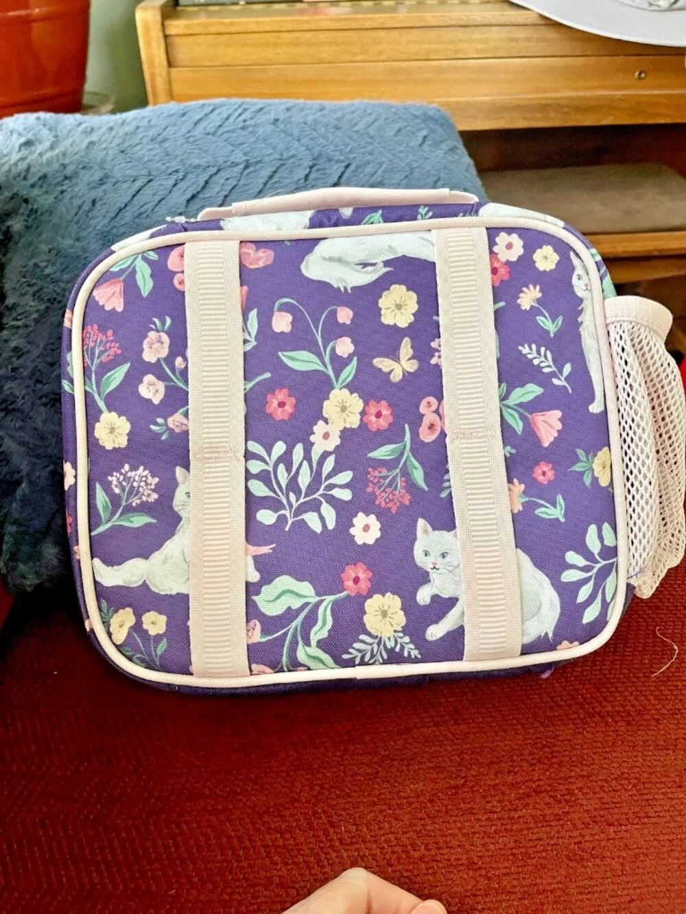 Pottery Barn Kids Cold Pack Lunch Box Kitty Floral Purple Pink Cats NWOT